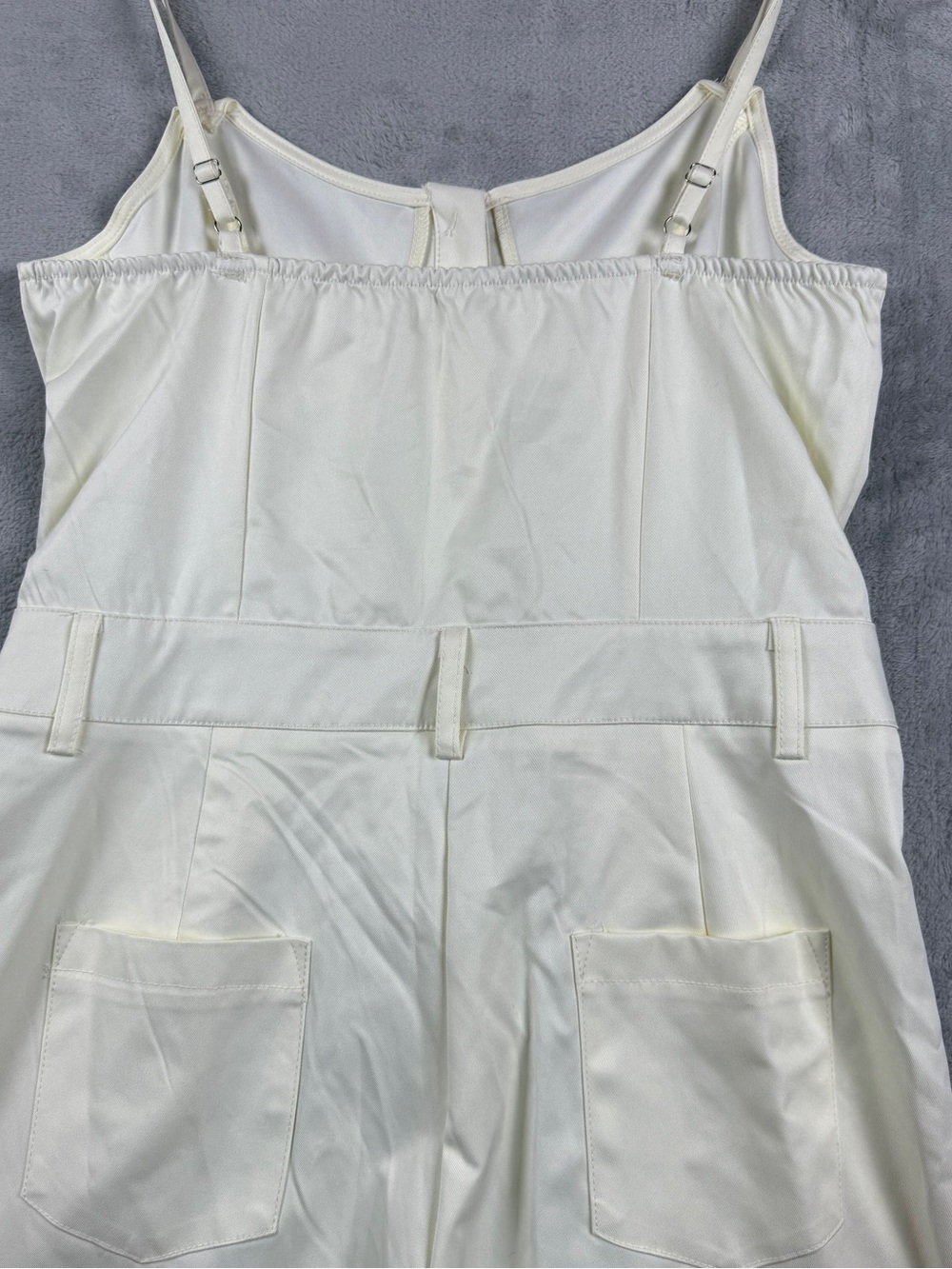 Women's Cream Wide-Leg Button-Front Jumpsuit Spaghetti Straps Pockets Size L - Picture 10 of 12